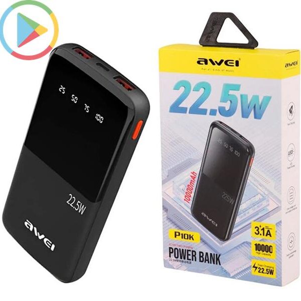 پاوربانک اوی ظرفیت 10000 مدل Awei P10K با توان 22.5 وات